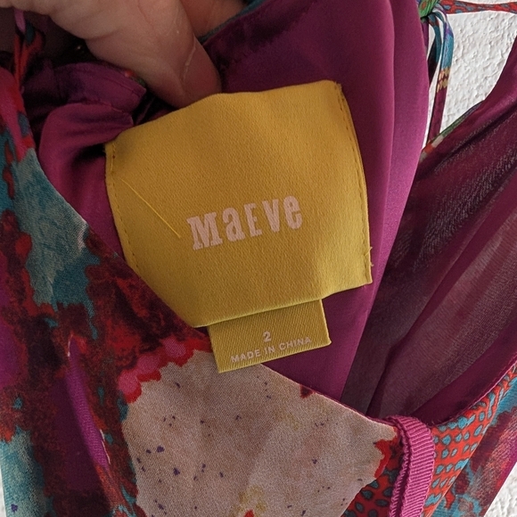 Maeve Dress Womens 2 Purple Green Multi Geometric Tarana Maxi Boho Lined - Picture 6 of 7